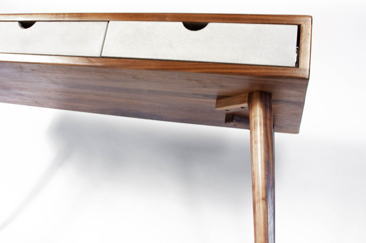 Black walnut office desk with three concrete drawers