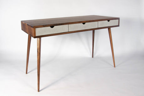Black walnut office desk with three concrete drawers