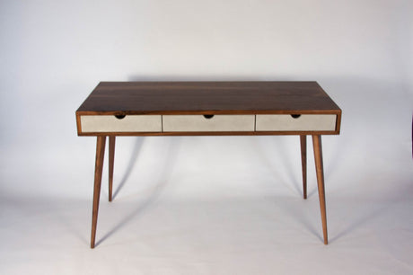 Black walnut office desk with three concrete drawers