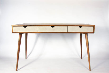 Black walnut office desk with three concrete drawers