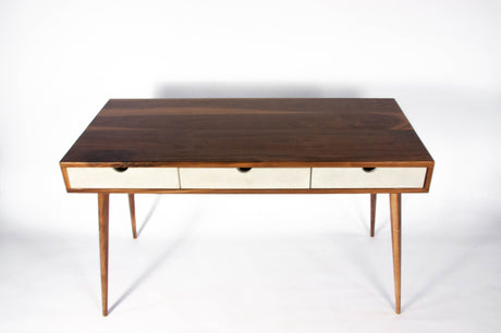 Black walnut office desk with three concrete drawers