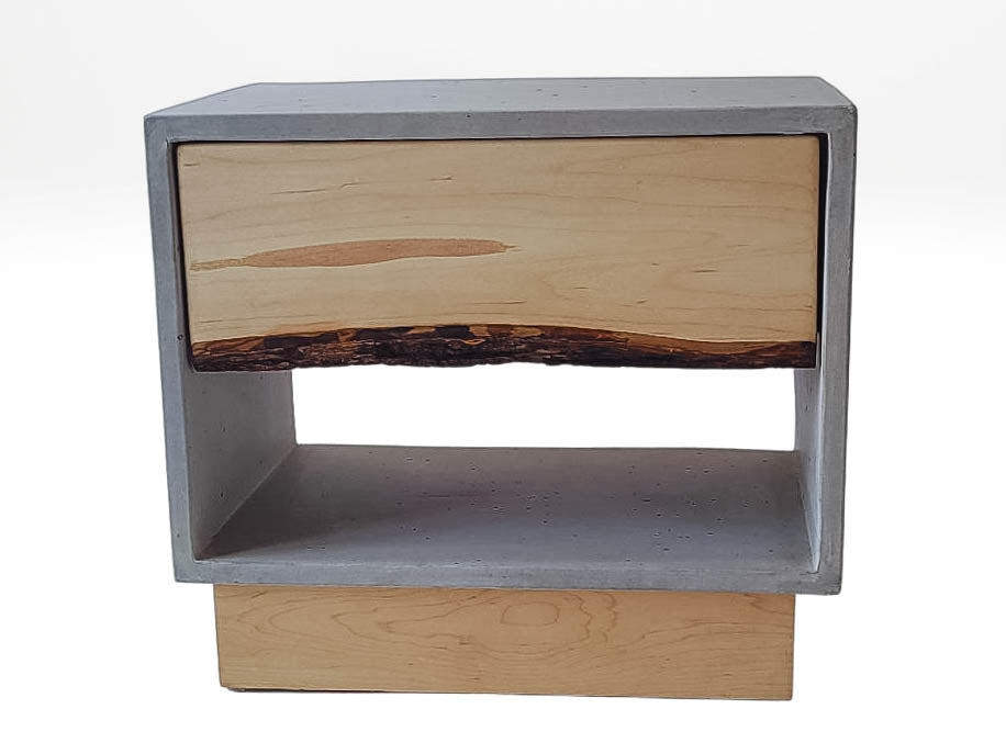 The Base - Concrete Cube & Solid Walnut Wood Base and Drawer Nightstand