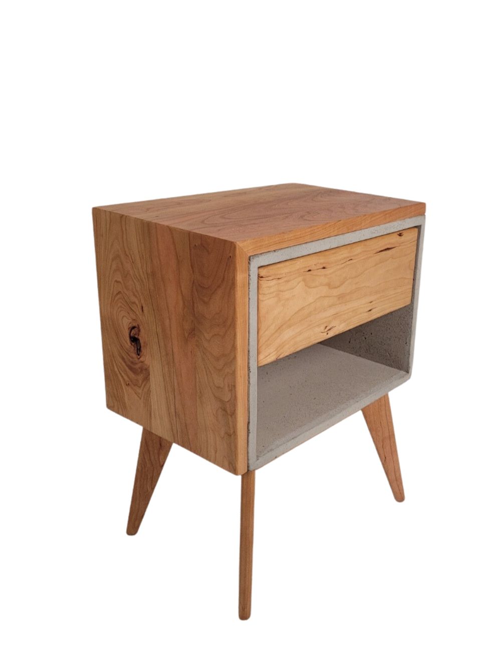 Yin Yang - Concrete and Straight Edge Solid Wood Bed Side Table Nightstand with Drawer