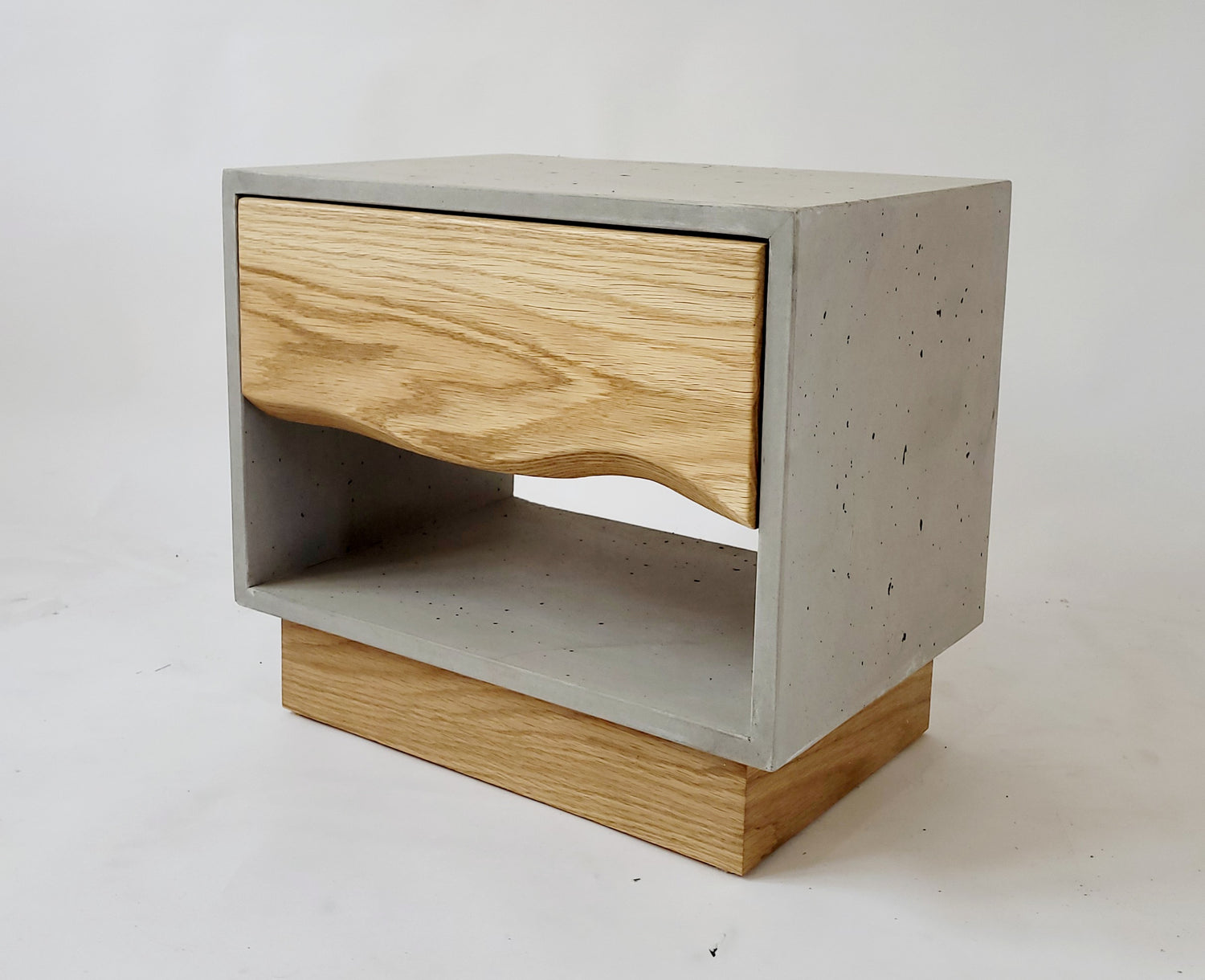The Base - Concrete Cube & Solid Walnut Wood Base and Drawer Nightstand