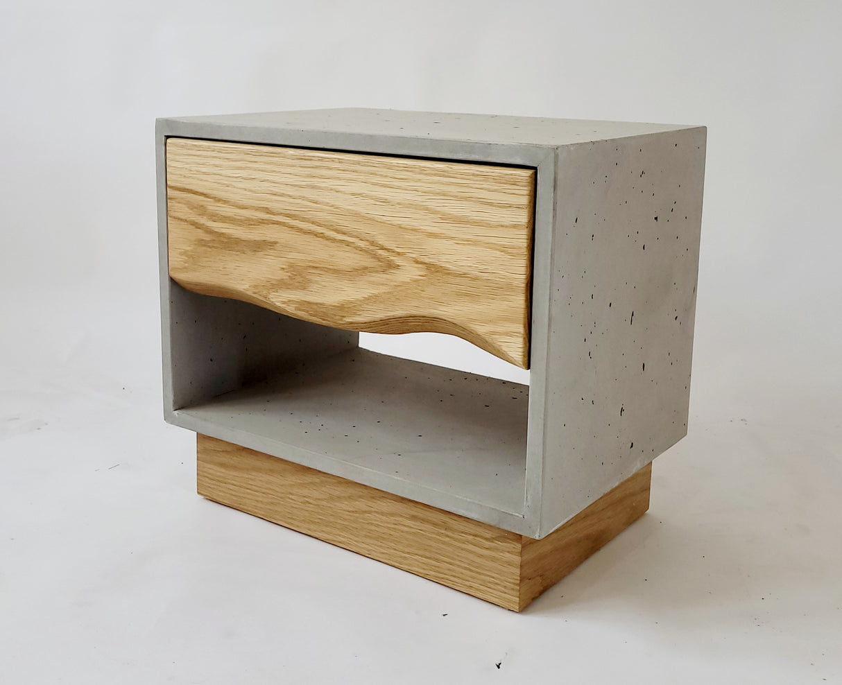 The Base - Concrete Cube & Solid Walnut Wood Base and Drawer Nightstand