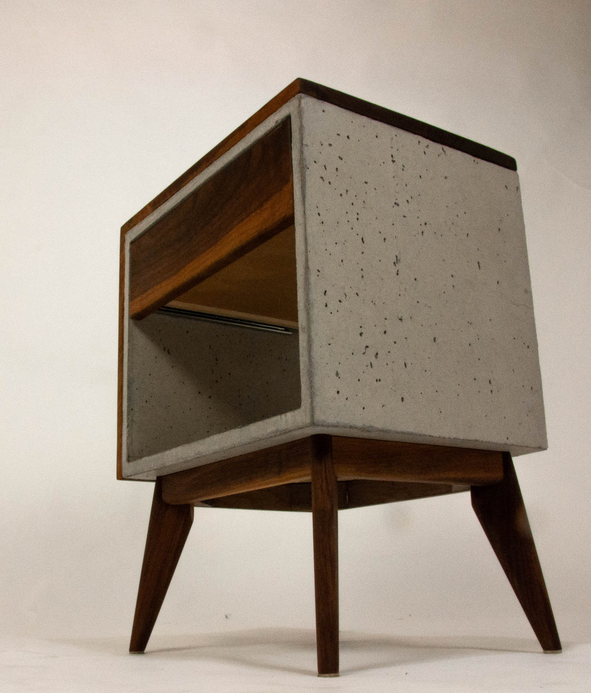 Yin Yang - Concrete and Straight Edge Solid Wood Bed Side Table Nightstand with Drawer