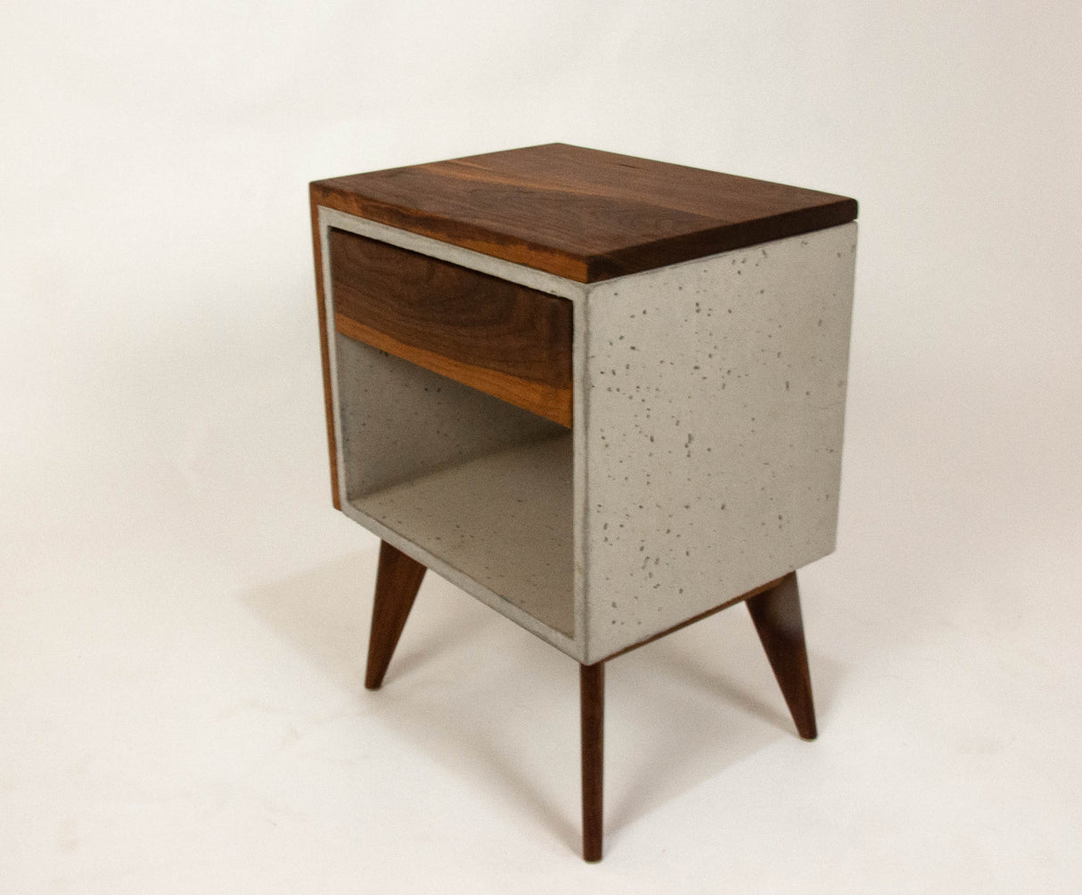 Yin Yang - Concrete and Straight Edge Solid Wood Bed Side Table Nightstand with Drawer