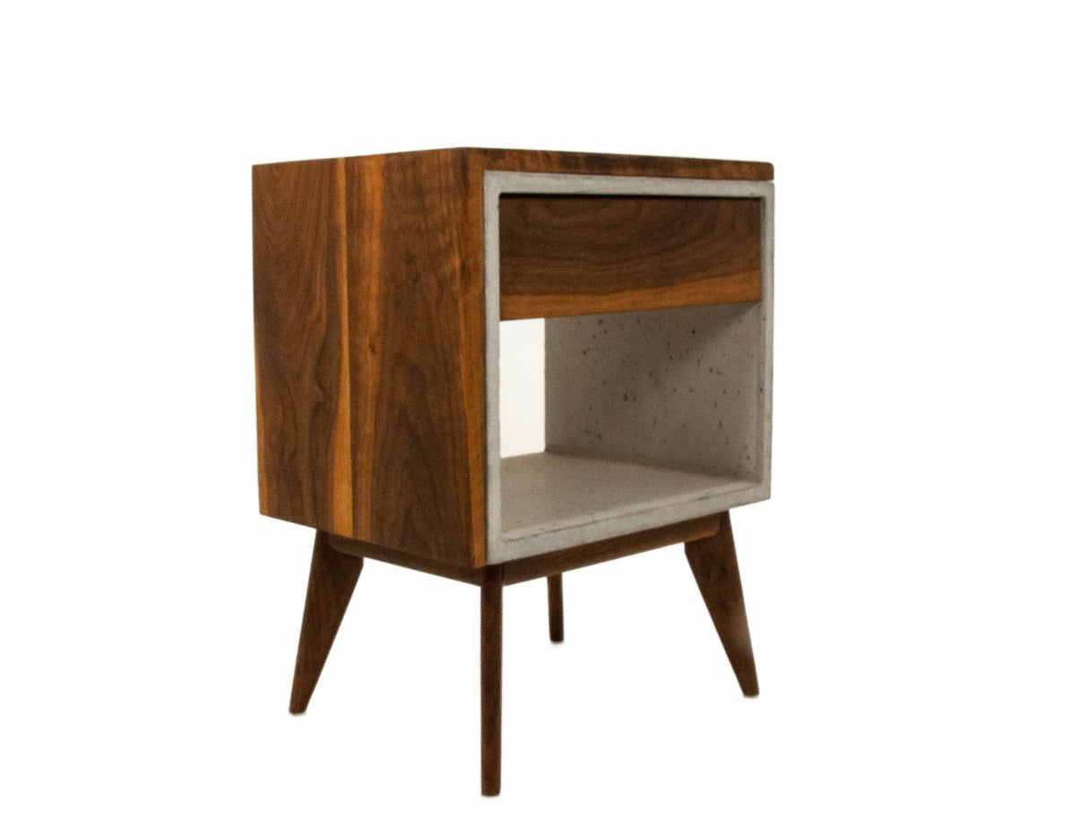Yin Yang - Concrete and Straight Edge Solid Wood Bed Side Table Nightstand with Drawer