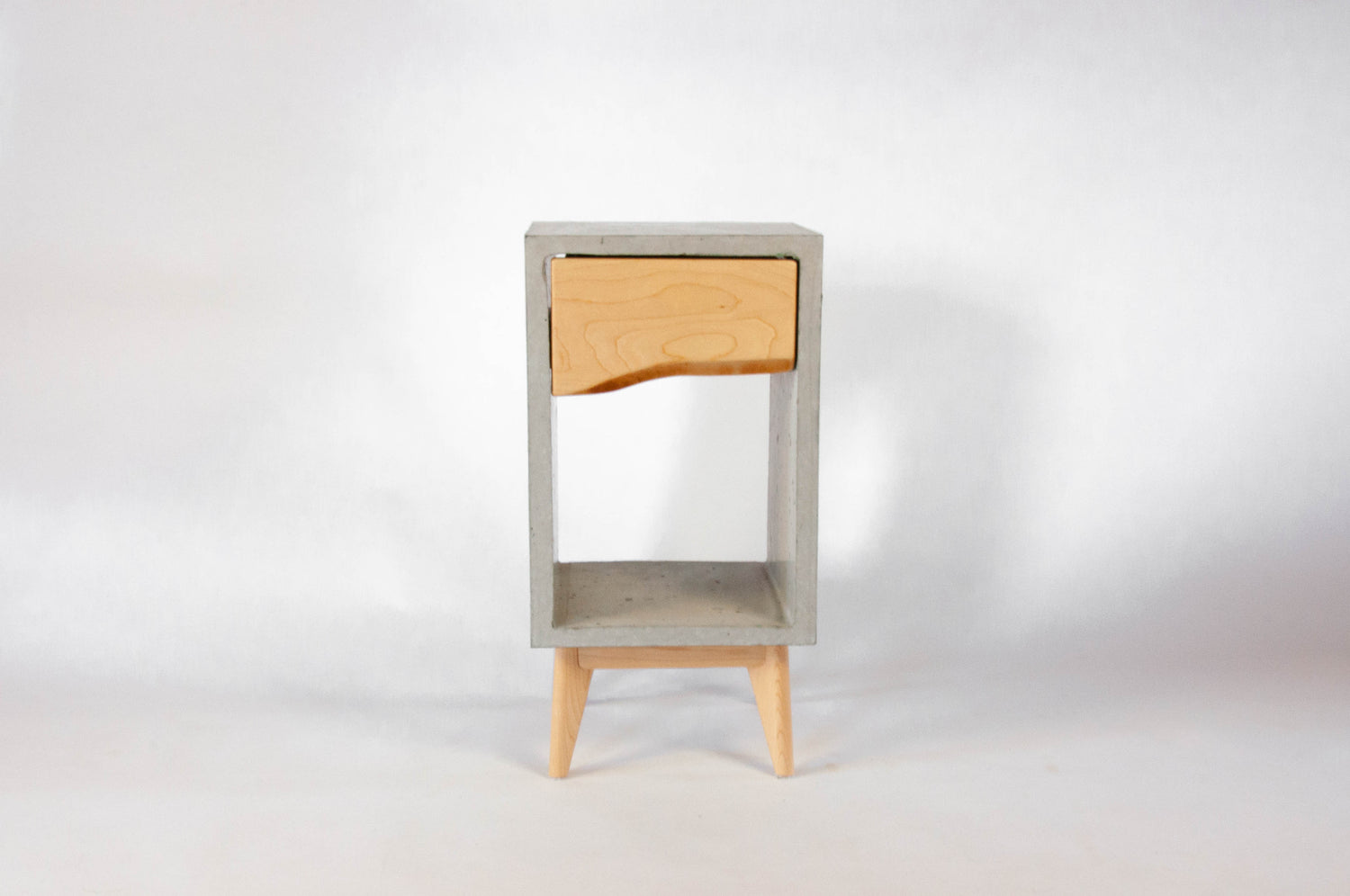 Classic -  Concrete and Live Edge Black Walnut Solid Wood Drawer Nightstand Side Table