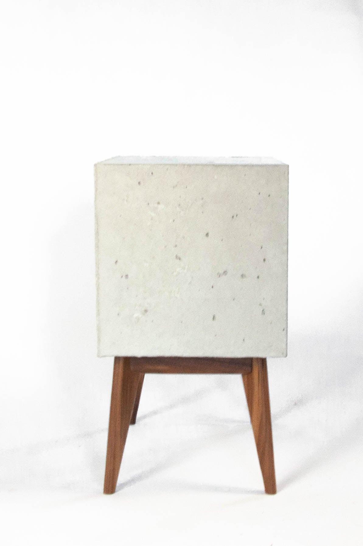 Concrete Cube & Tall Wood Mid-century Legs Side Table