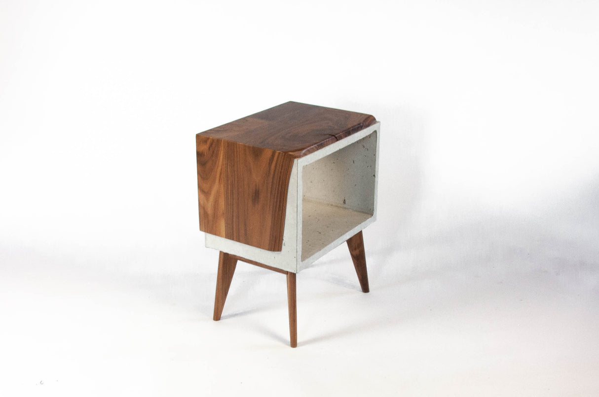 Live edge solid wood & concrete end table mid-century legs