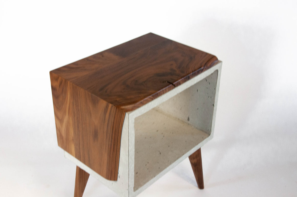 Live edge solid wood & concrete end table mid-century legs