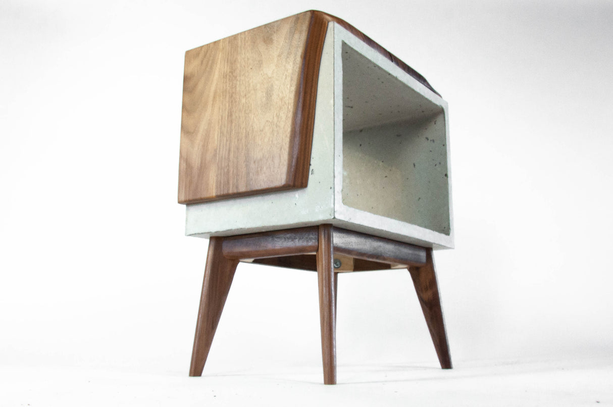 Live edge solid wood & concrete end table mid-century legs