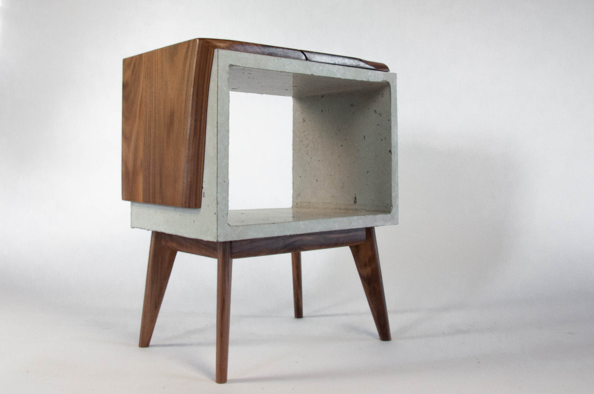 Live edge solid wood & concrete end table mid-century legs