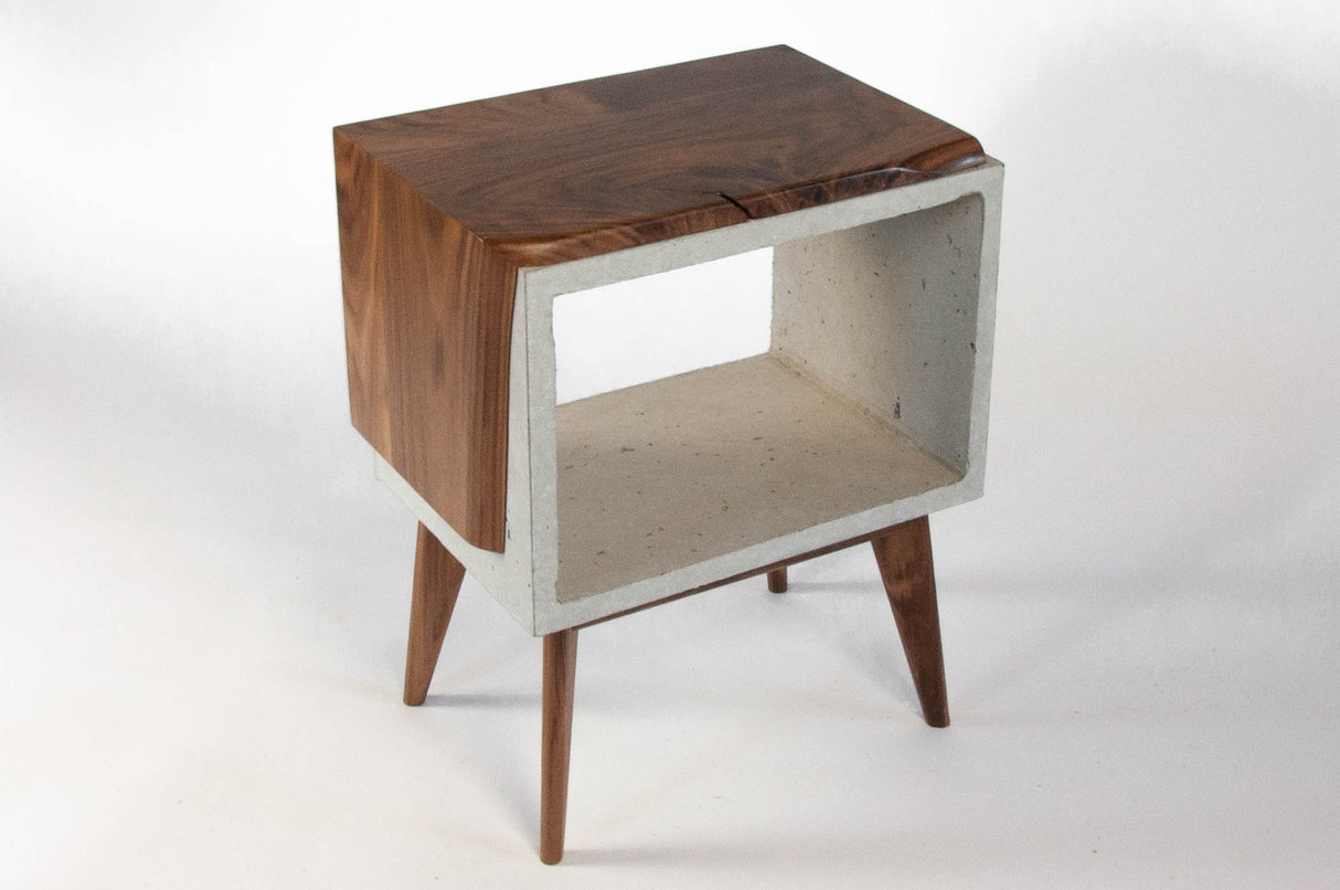 Live edge solid wood & concrete end table mid-century legs