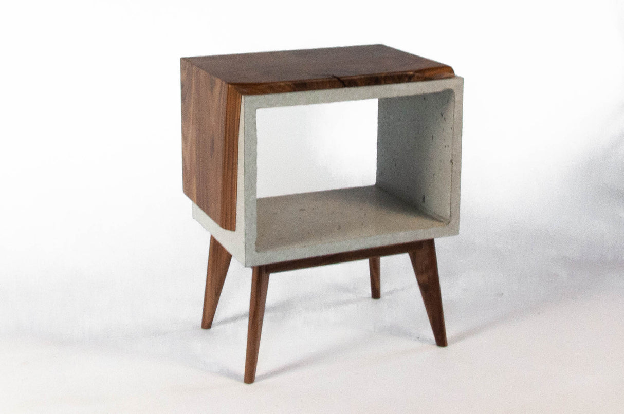Live edge solid wood & concrete end table mid-century legs