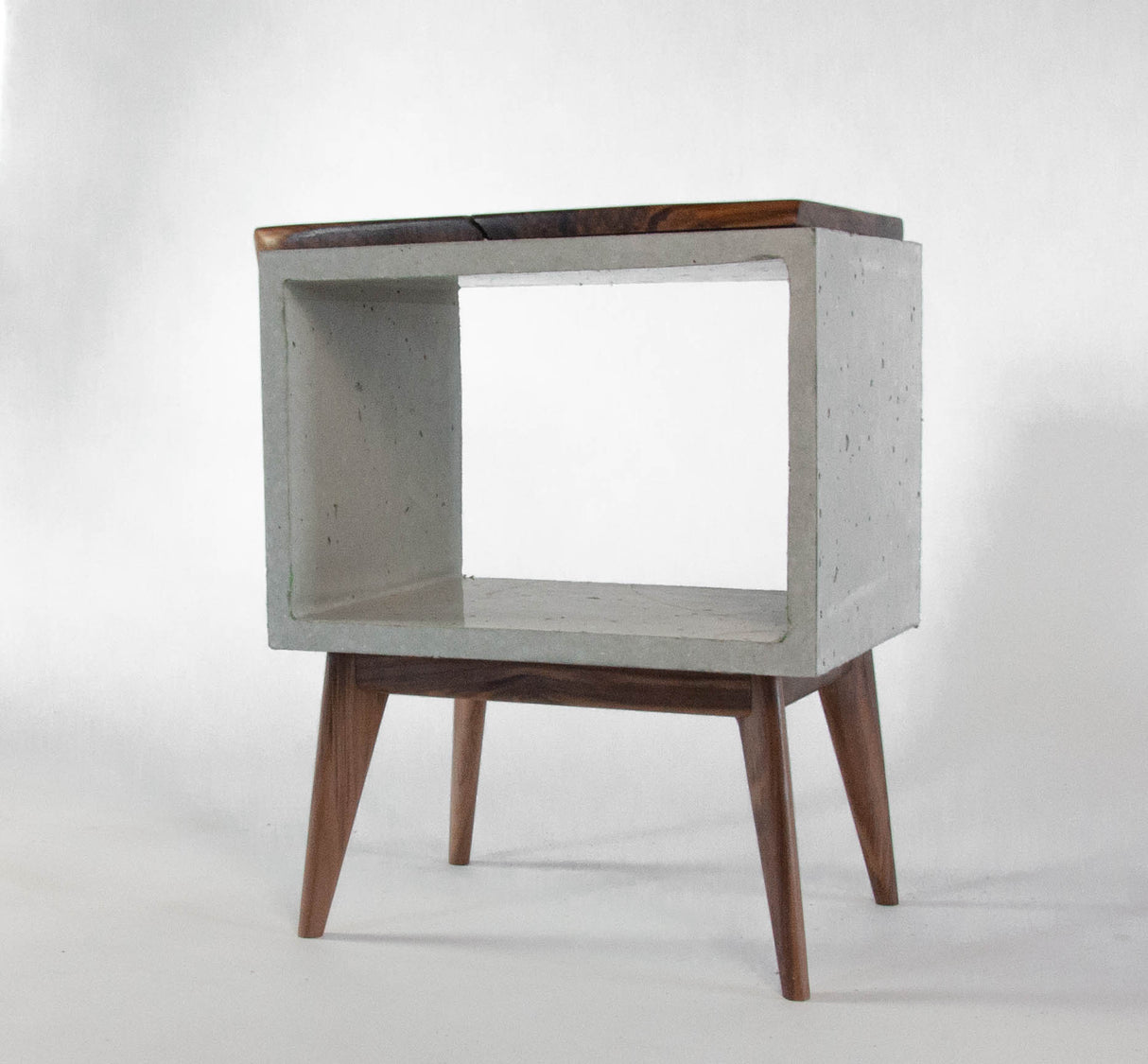 Live edge solid wood & concrete end table mid-century legs