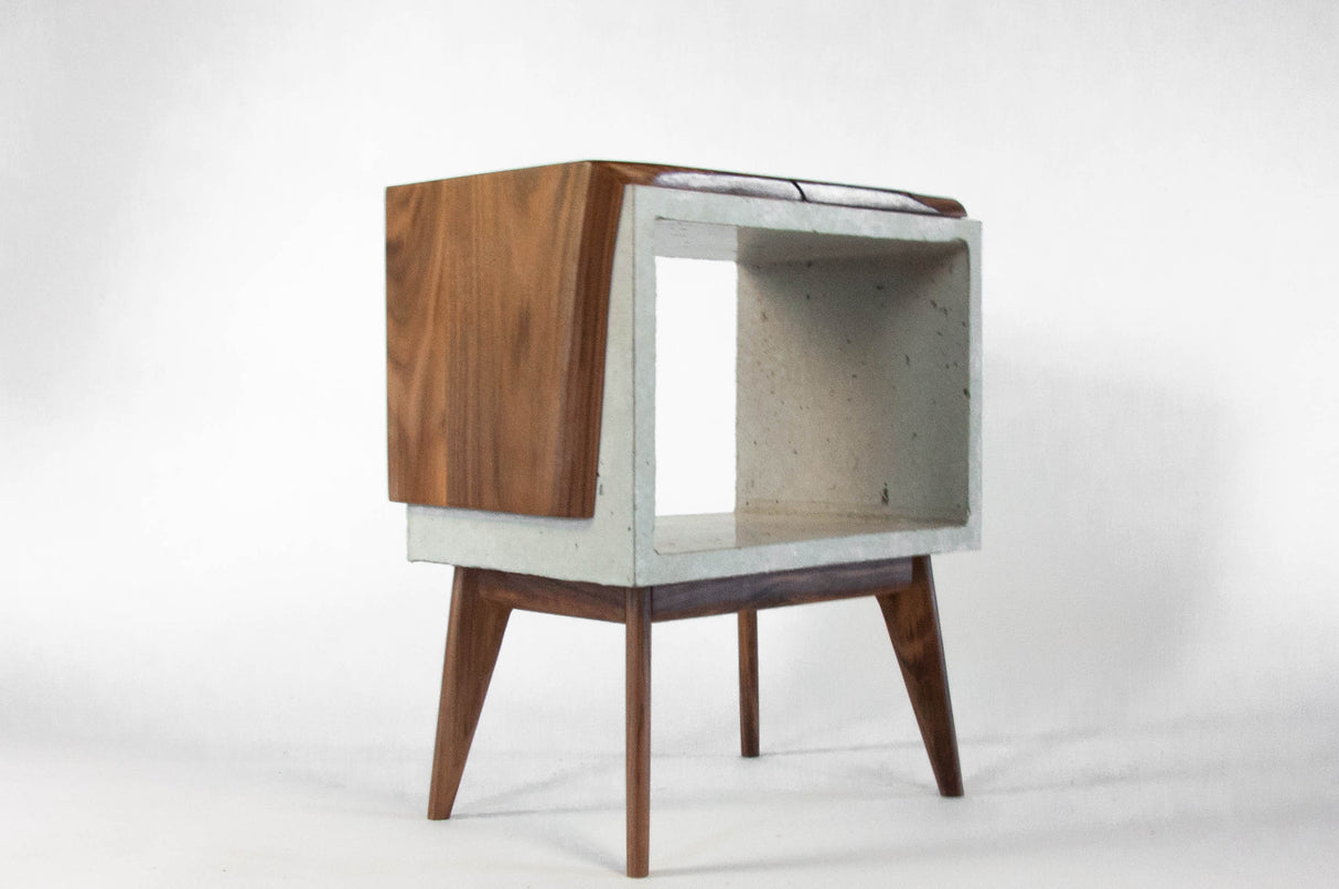 Live edge solid wood & concrete end table mid-century legs