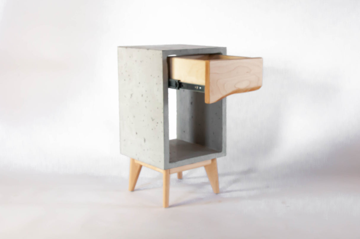 Concrete Box & Live Edge Maple Wood Drawer Nightstand