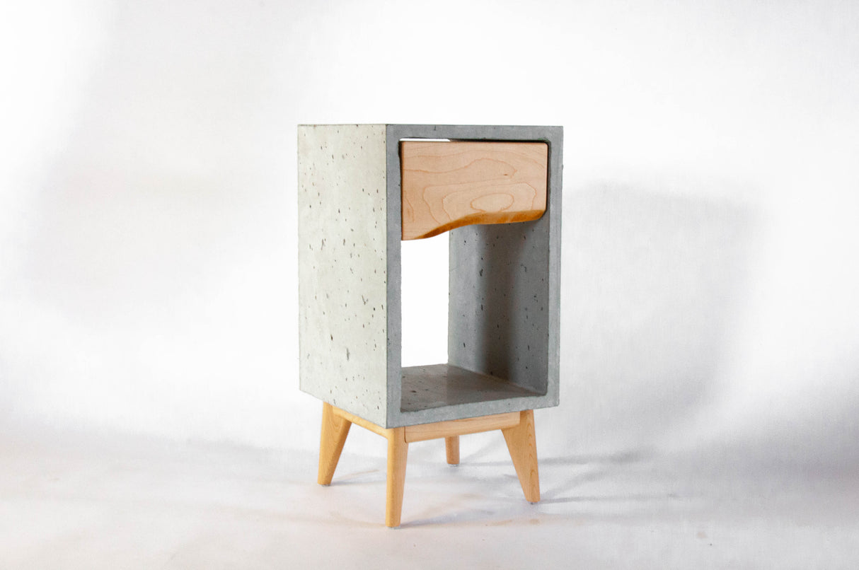 Concrete Box & Live Edge Maple Wood Drawer Nightstand