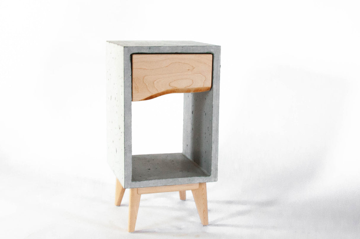 Concrete Box & Live Edge Maple Wood Drawer Nightstand