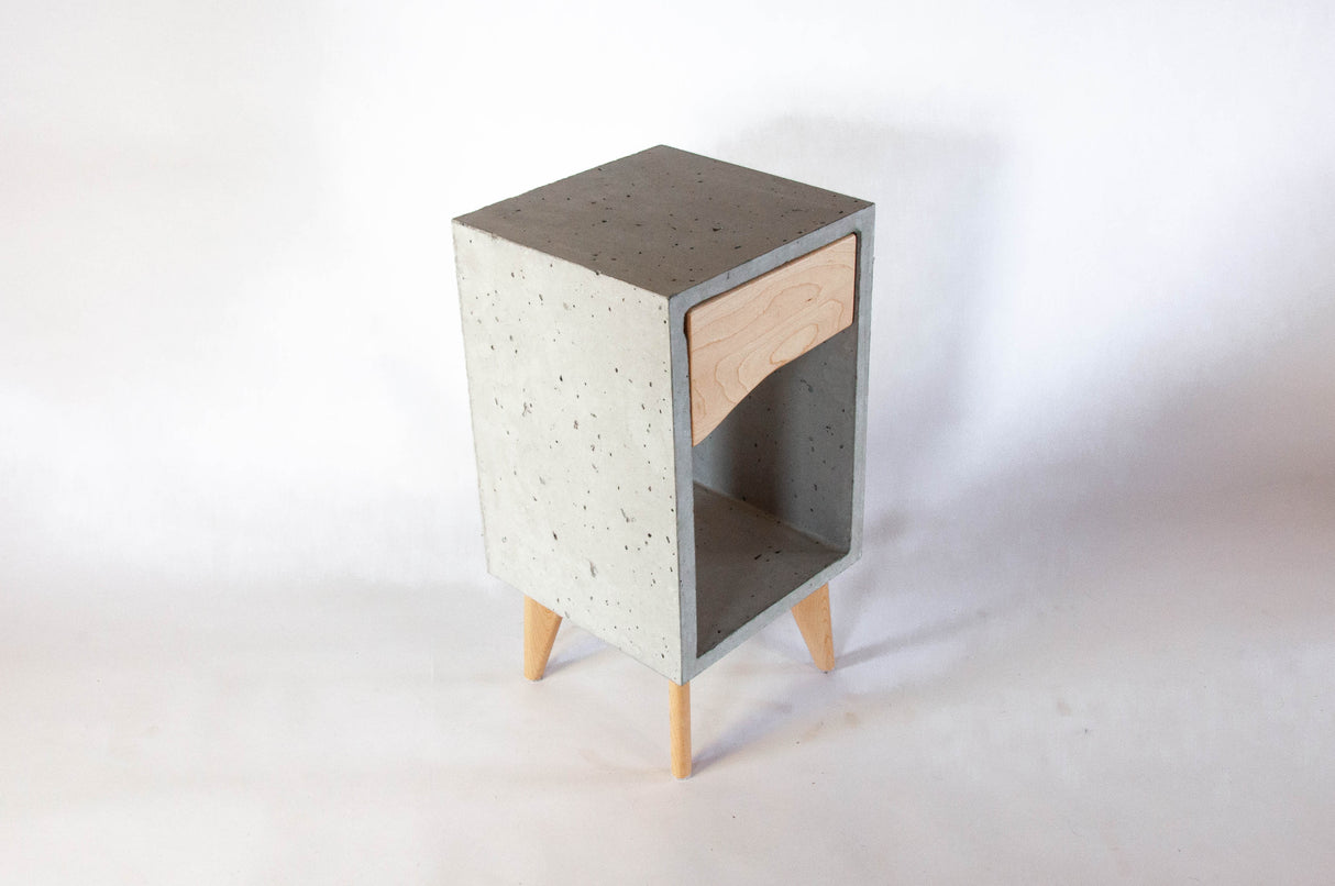 Concrete Box & Live Edge Maple Wood Drawer Nightstand