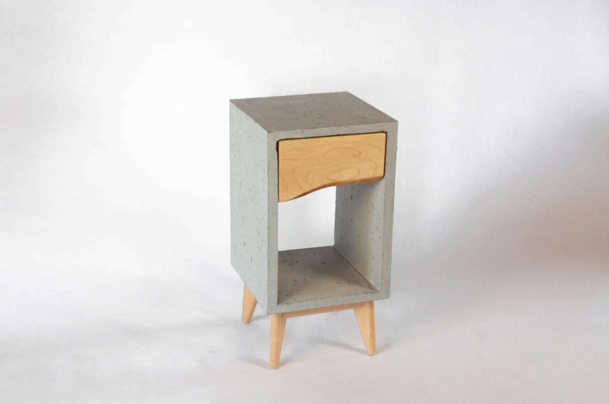 Concrete Box & Live Edge Maple Wood Drawer Nightstand