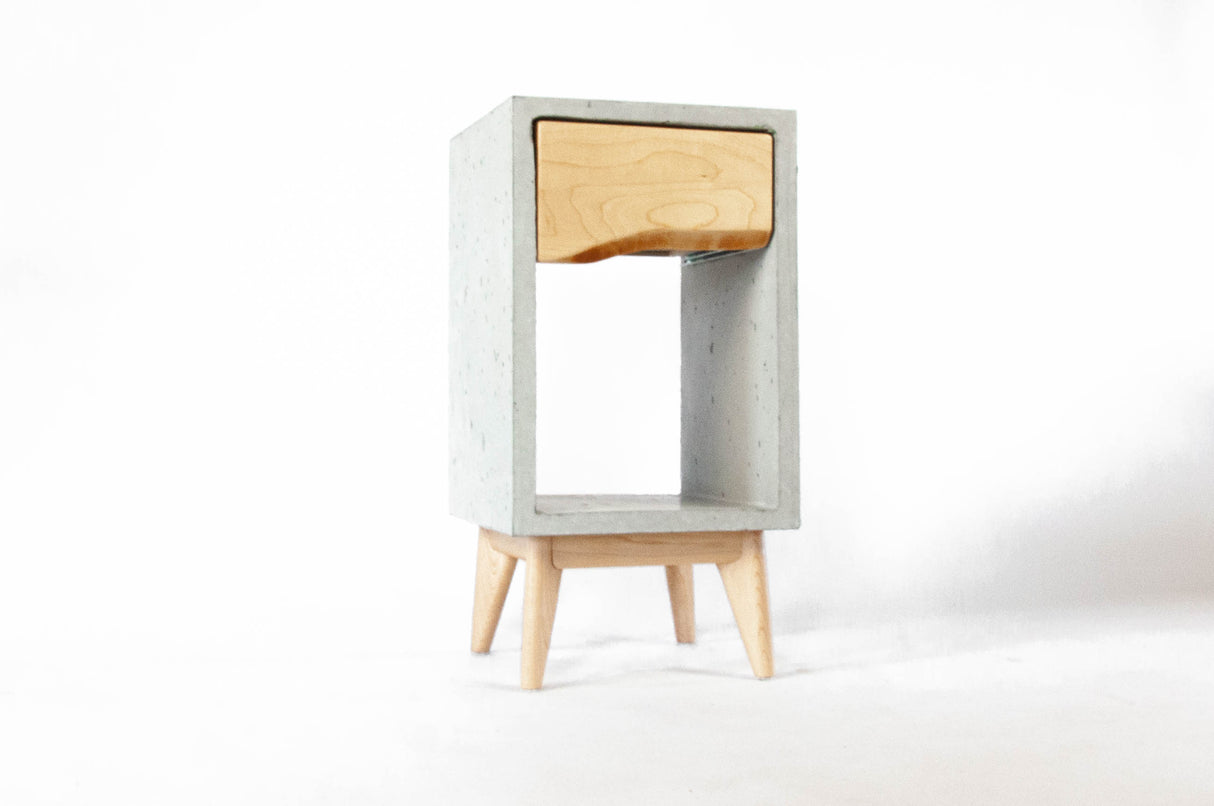 Concrete Box & Live Edge Maple Wood Drawer Nightstand