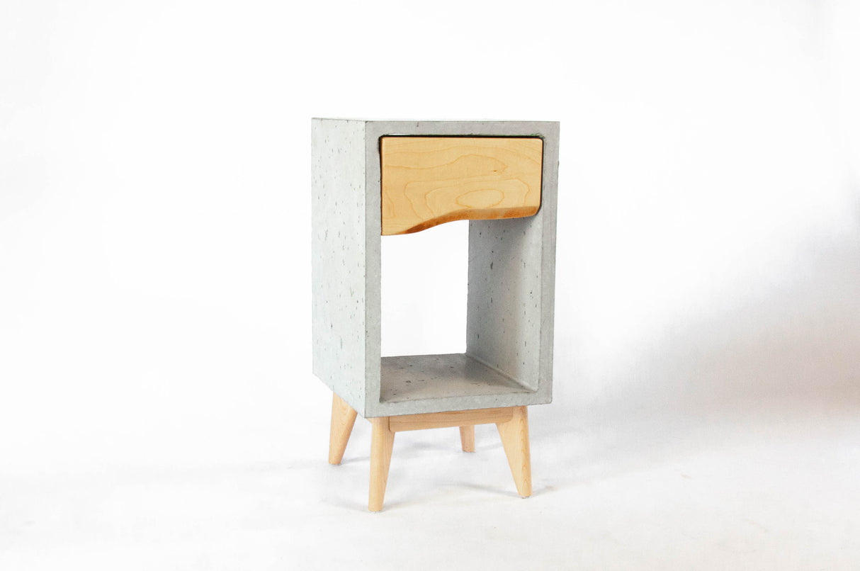 Concrete Box & Live Edge Maple Wood Drawer Nightstand