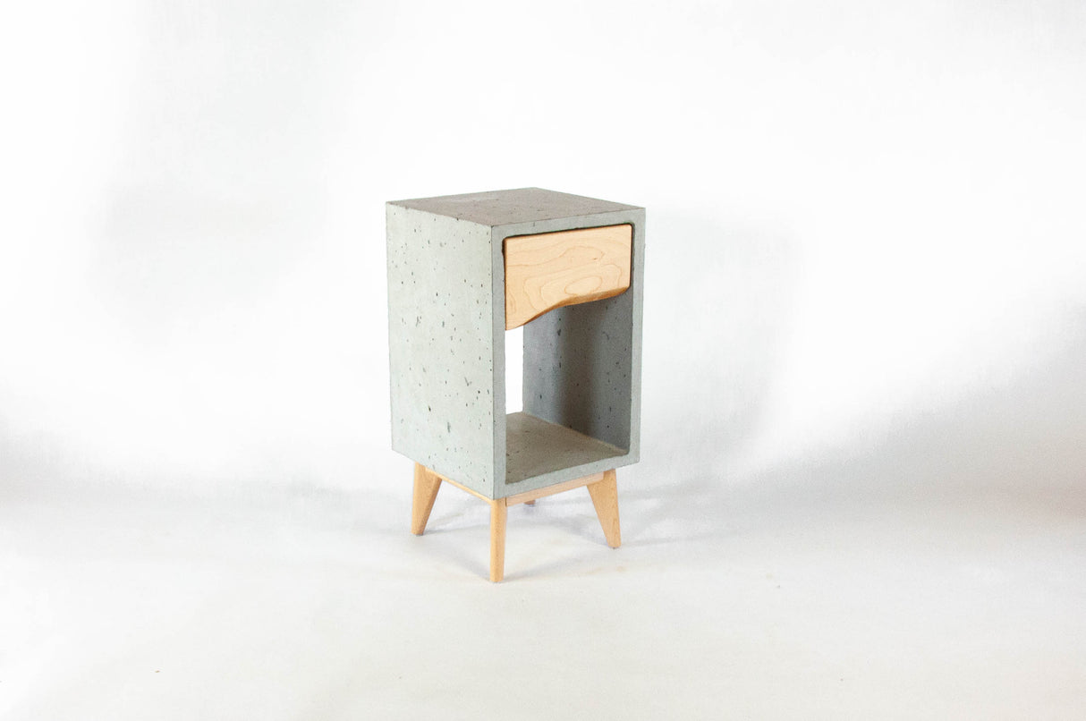 Concrete Box & Live Edge Maple Wood Drawer Nightstand