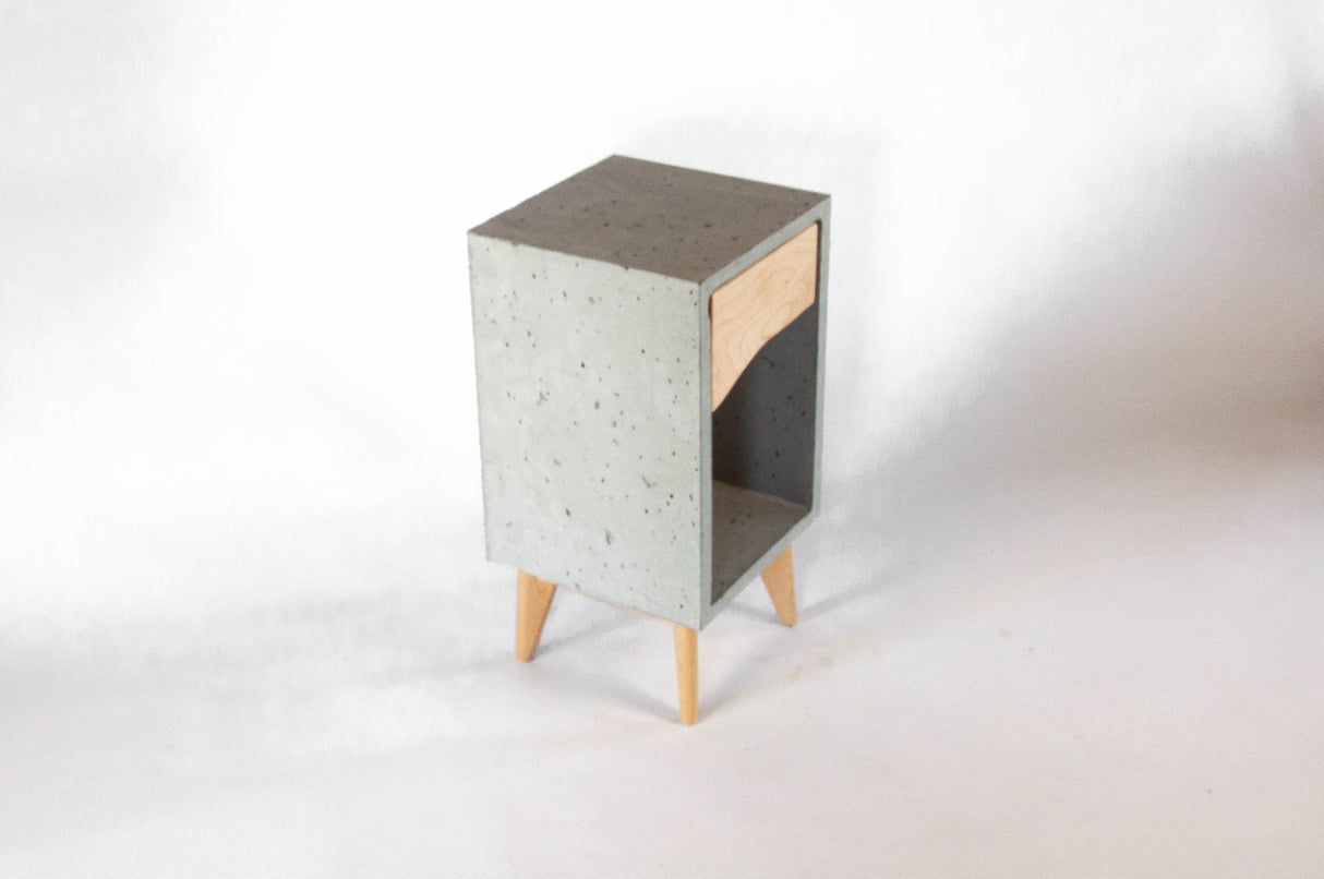 Concrete Box & Live Edge Maple Wood Drawer Nightstand