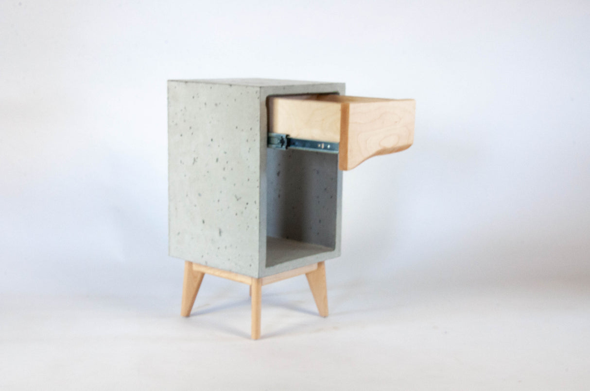 Concrete Box & Live Edge Maple Wood Drawer Nightstand