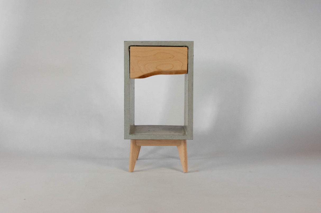 Concrete Box & Live Edge Maple Wood Drawer Nightstand