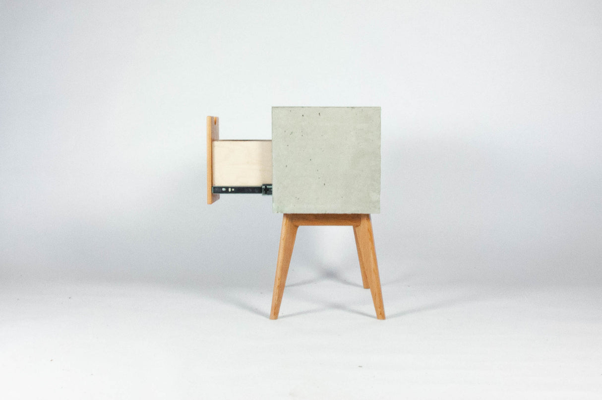 Half'n Half - Concrete & Cherry Wood Drawer Mid-Century Nightstand