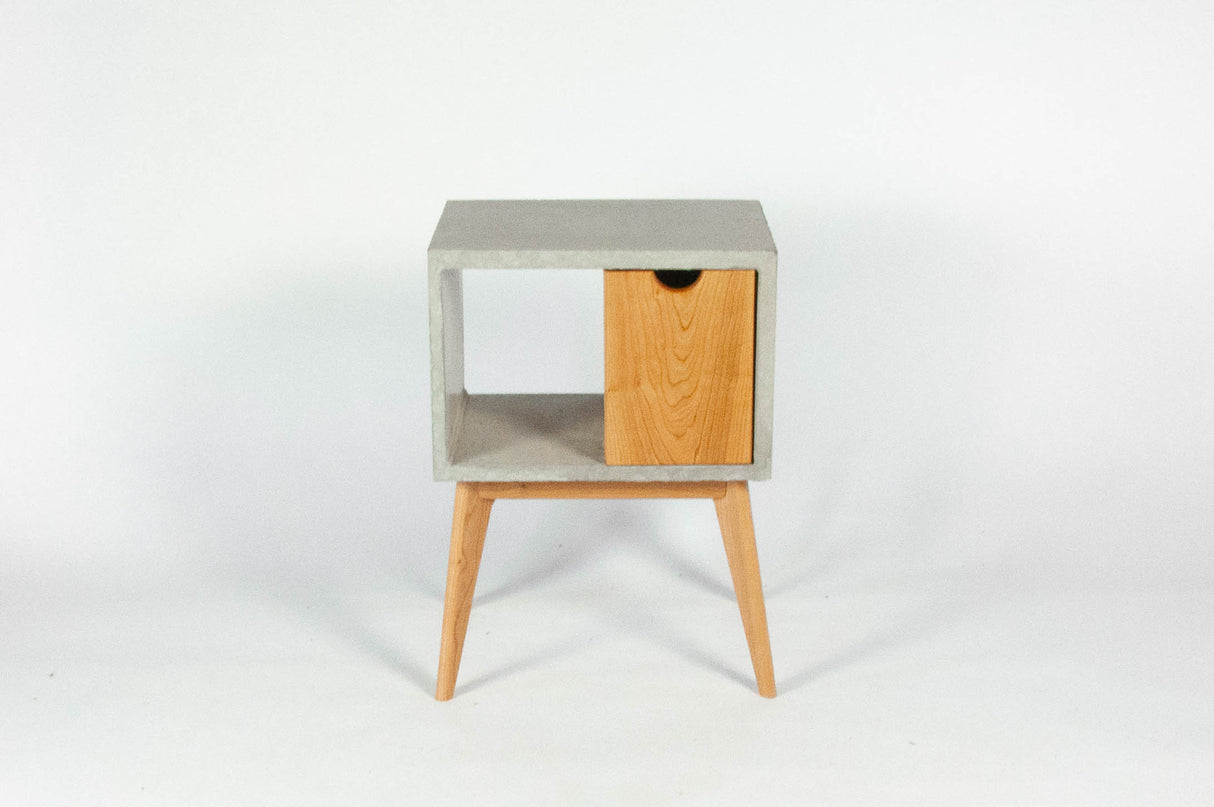 Half'n Half - Concrete & Cherry Wood Drawer Mid-Century Nightstand