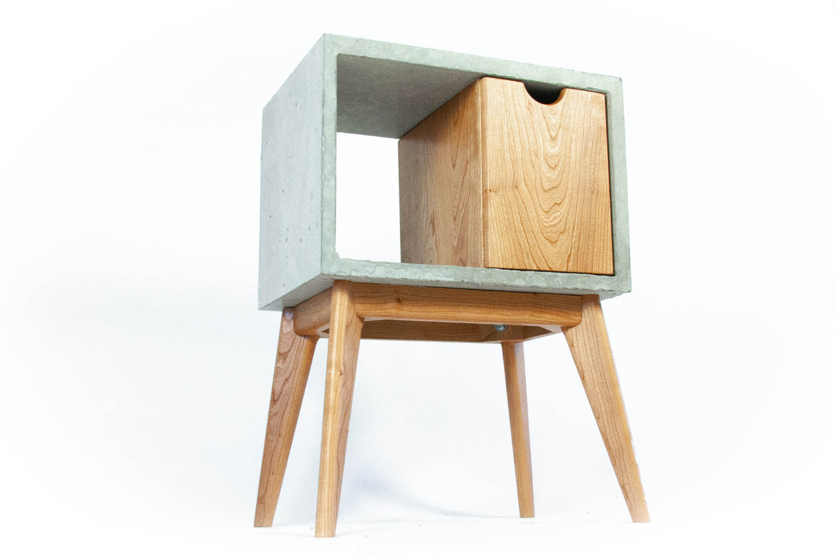 Half'n Half - Concrete & Cherry Wood Drawer Mid-Century Nightstand