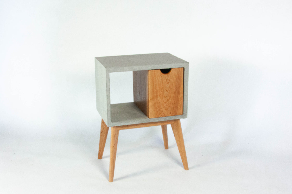 Half'n Half - Concrete & Cherry Wood Drawer Mid-Century Nightstand