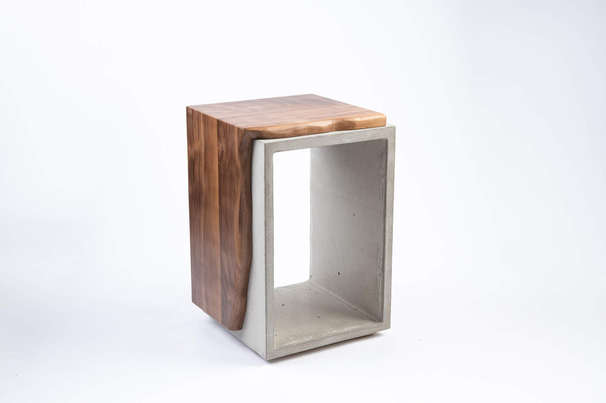 Concrete & Live Edge Black Walnut Side Table or Stool