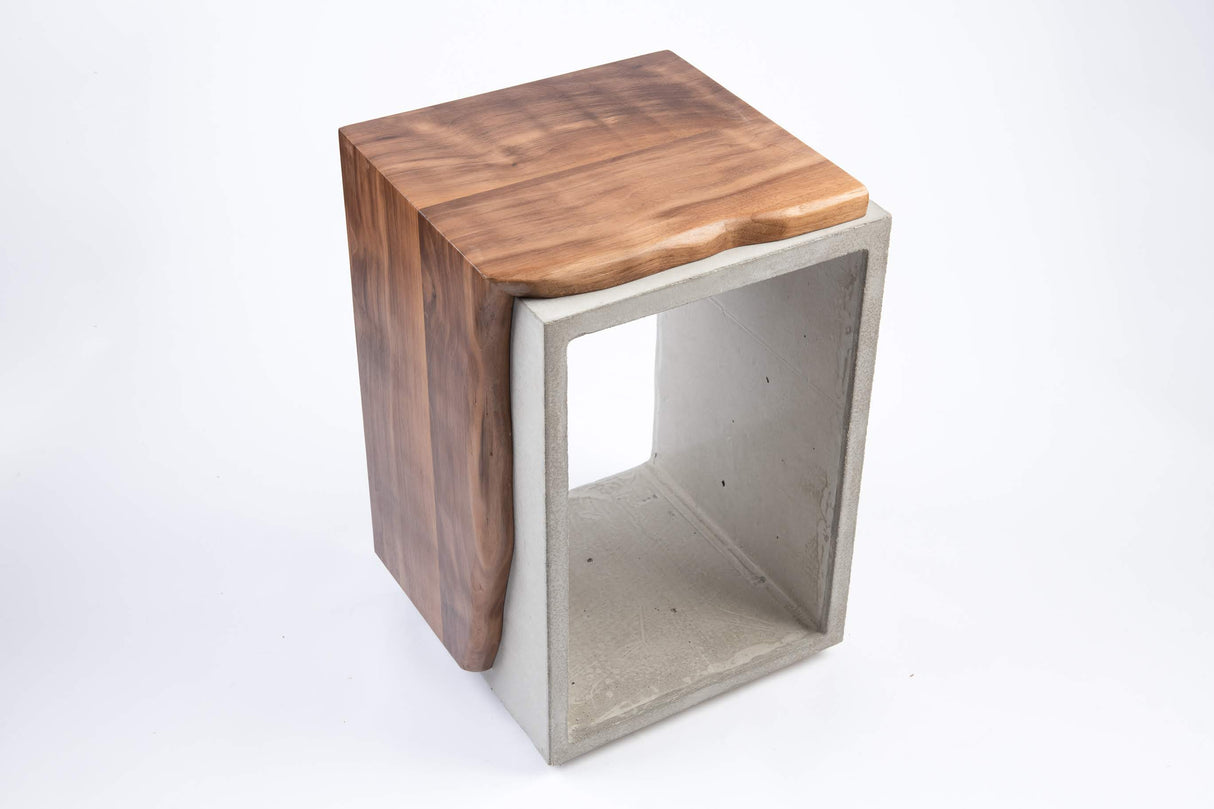 Concrete & Live Edge Black Walnut Side Table or Stool