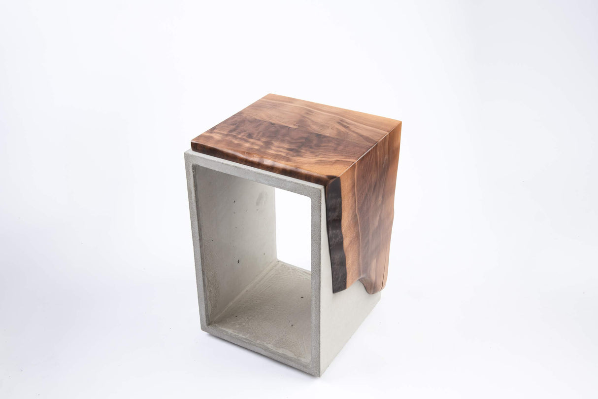 Concrete & Live Edge Black Walnut Side Table or Stool