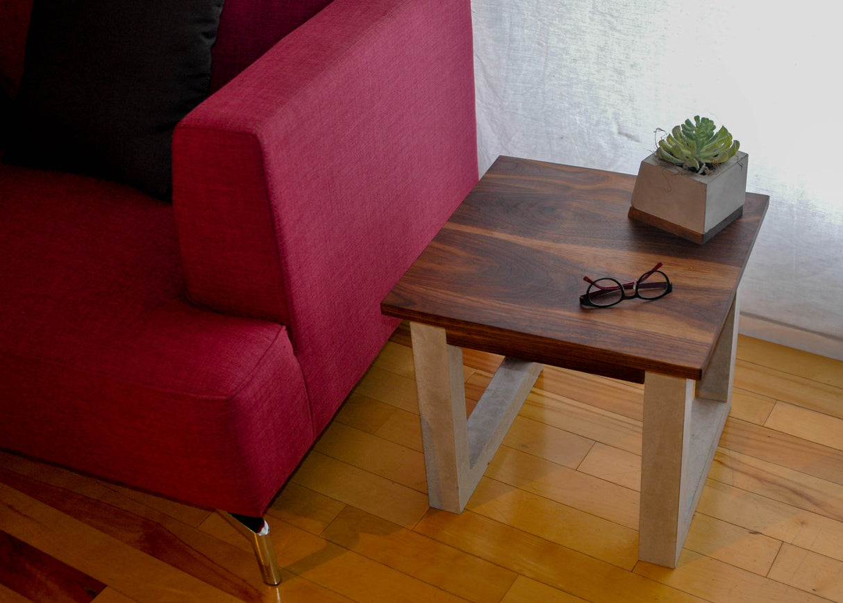 Walnut and Concrete Side Table - End Table