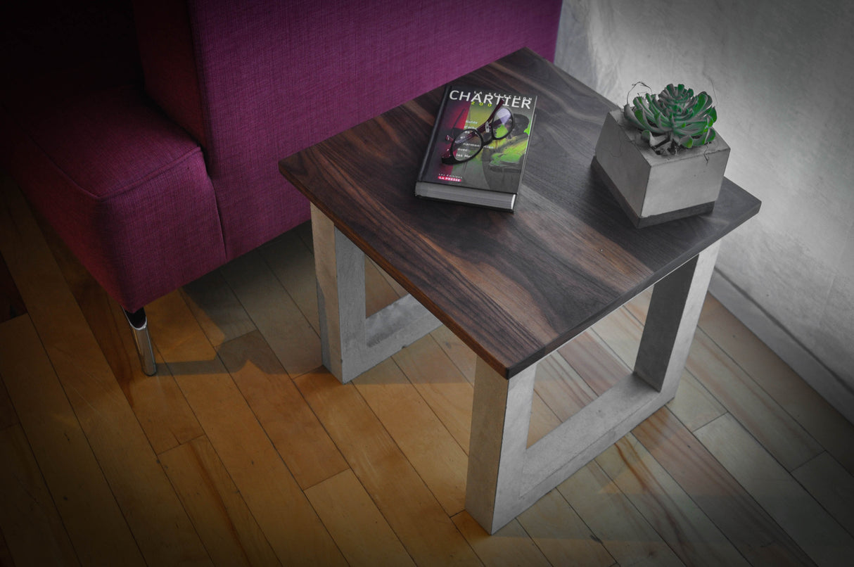 Walnut and Concrete Side Table - End Table
