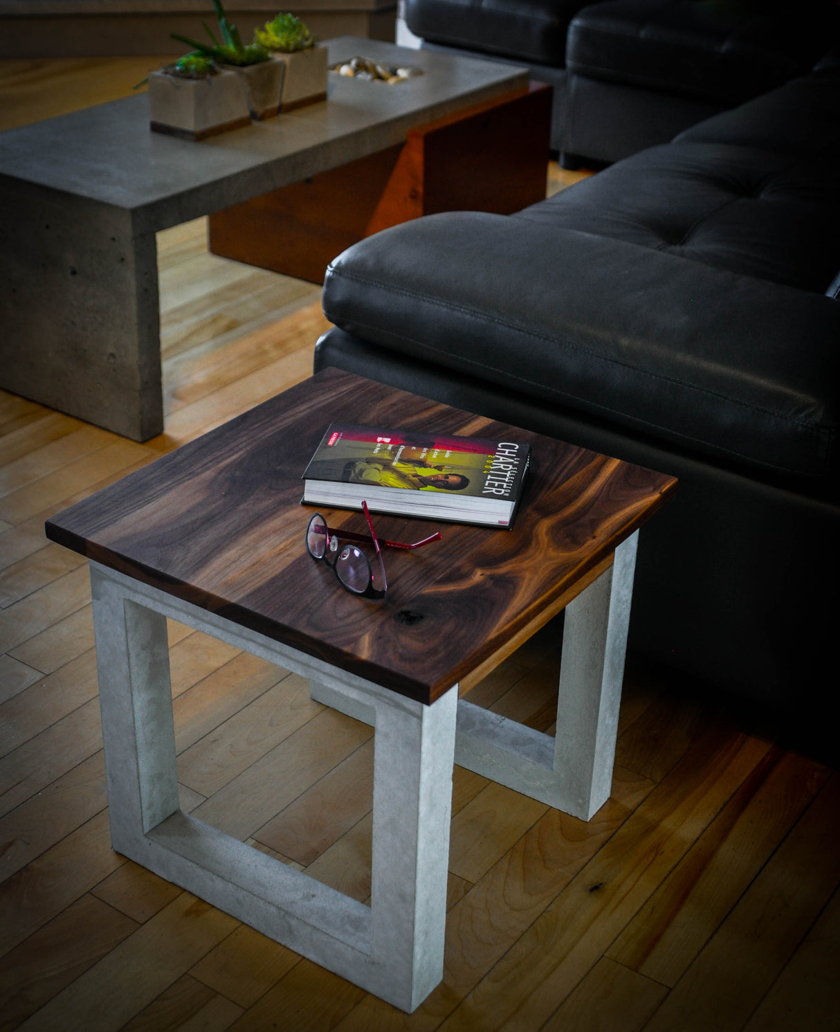 Walnut and Concrete Side Table - End Table