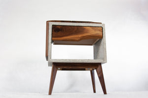 Tall Dwarf Solid Walnut Live Edge & Concrete Nightstand with Drawer