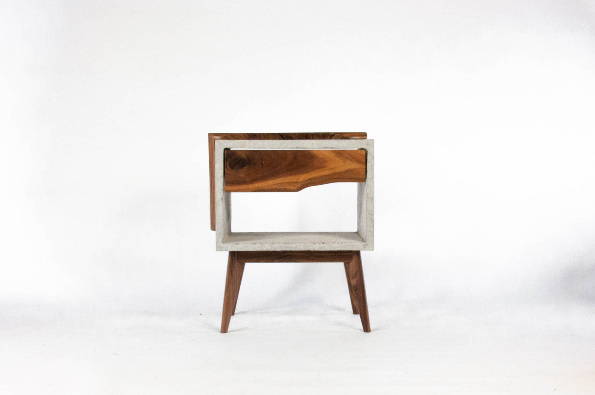 Tall Dwarf Solid Walnut Live Edge & Concrete Nightstand with Drawer