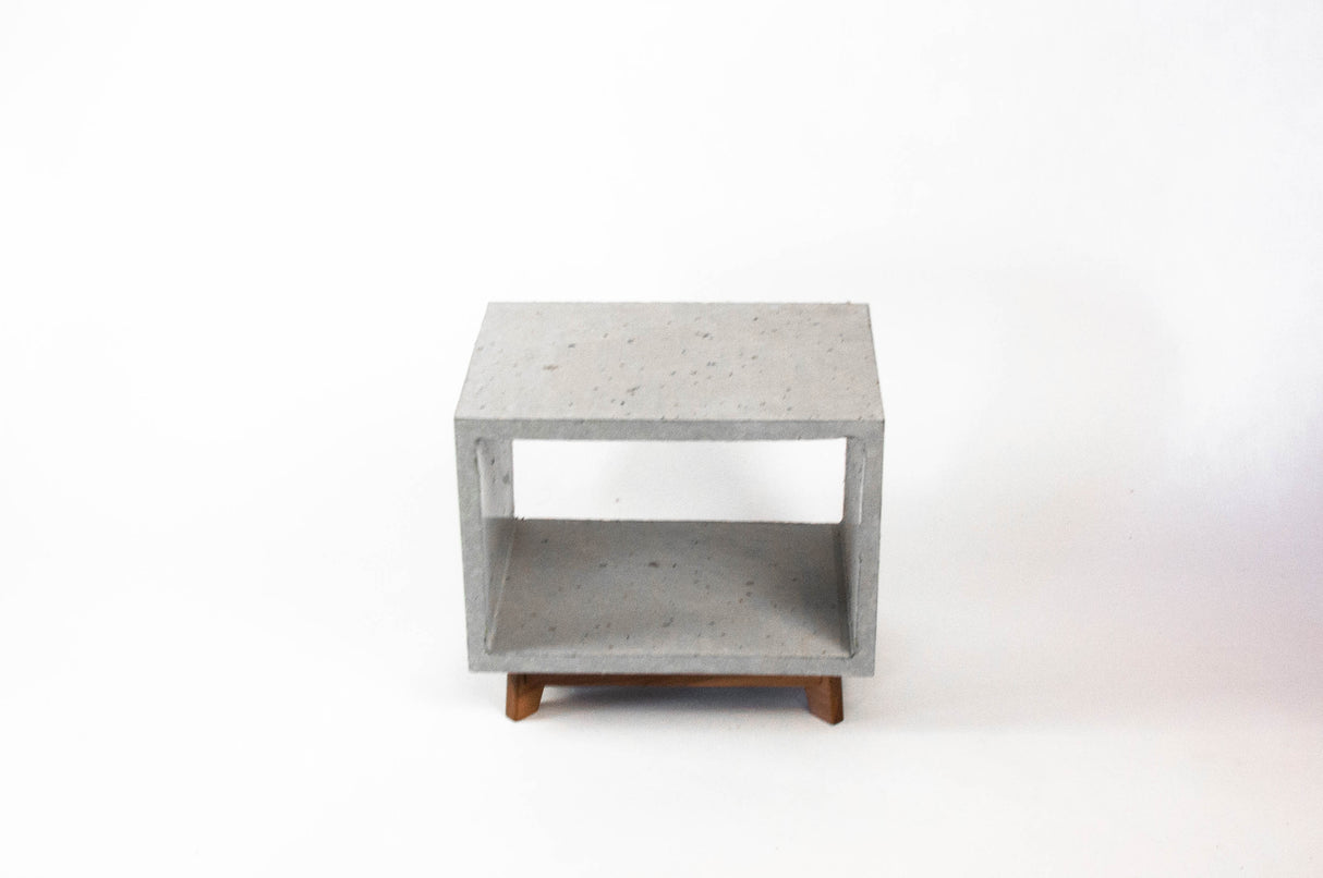 Concrete Cube & Small Wood Legs End Table