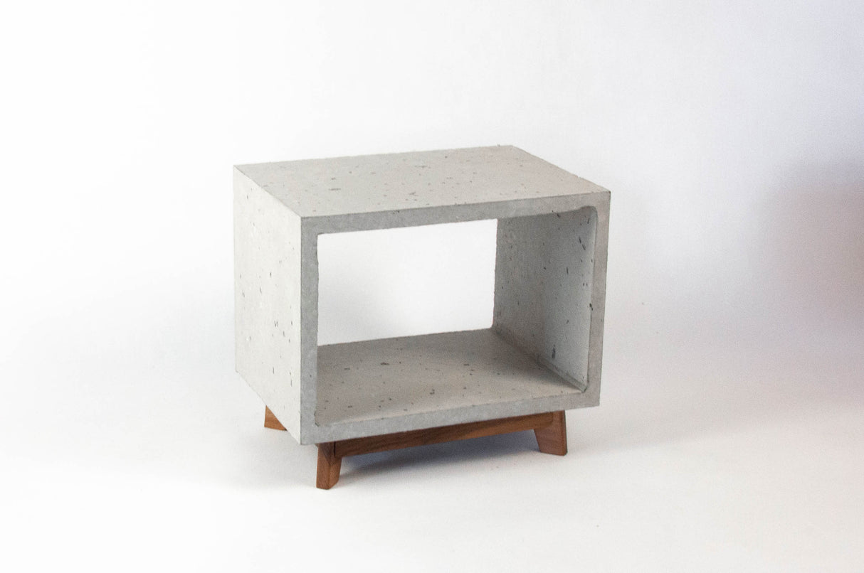 Concrete Cube & Small Wood Legs End Table
