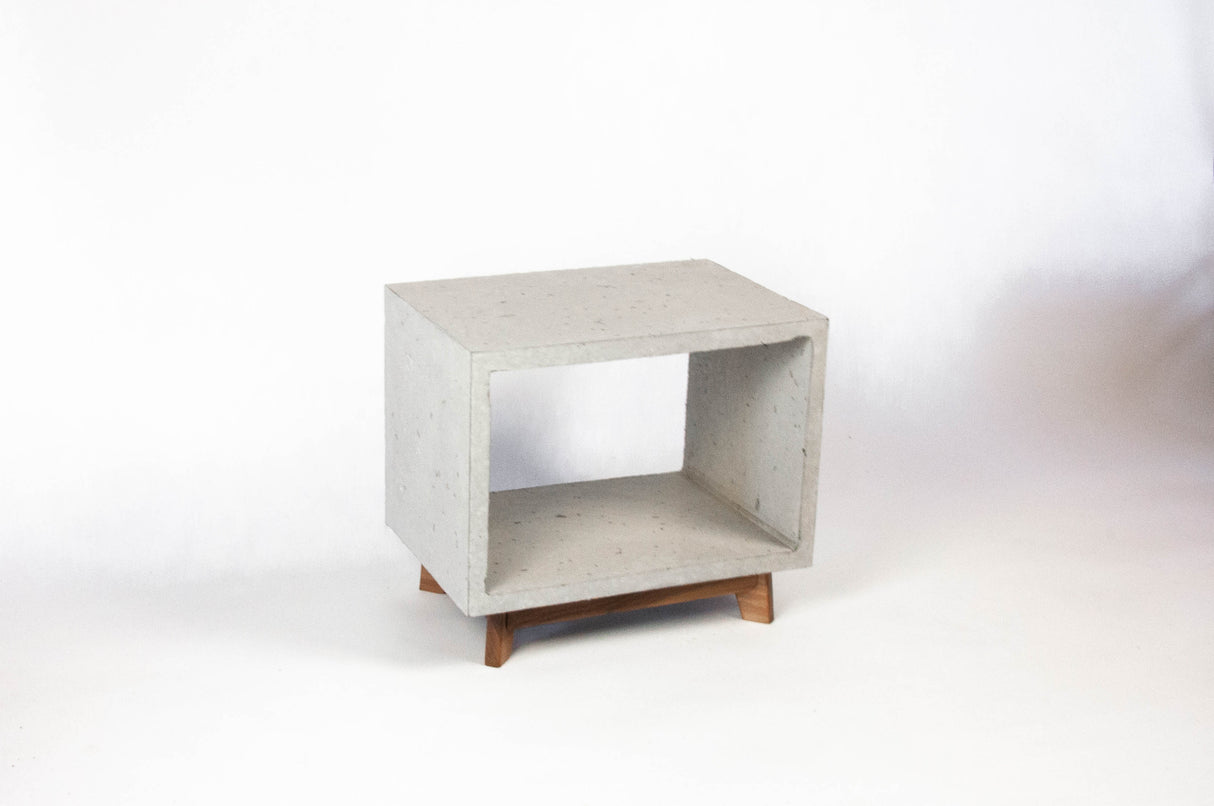 Concrete Cube & Small Wood Legs End Table