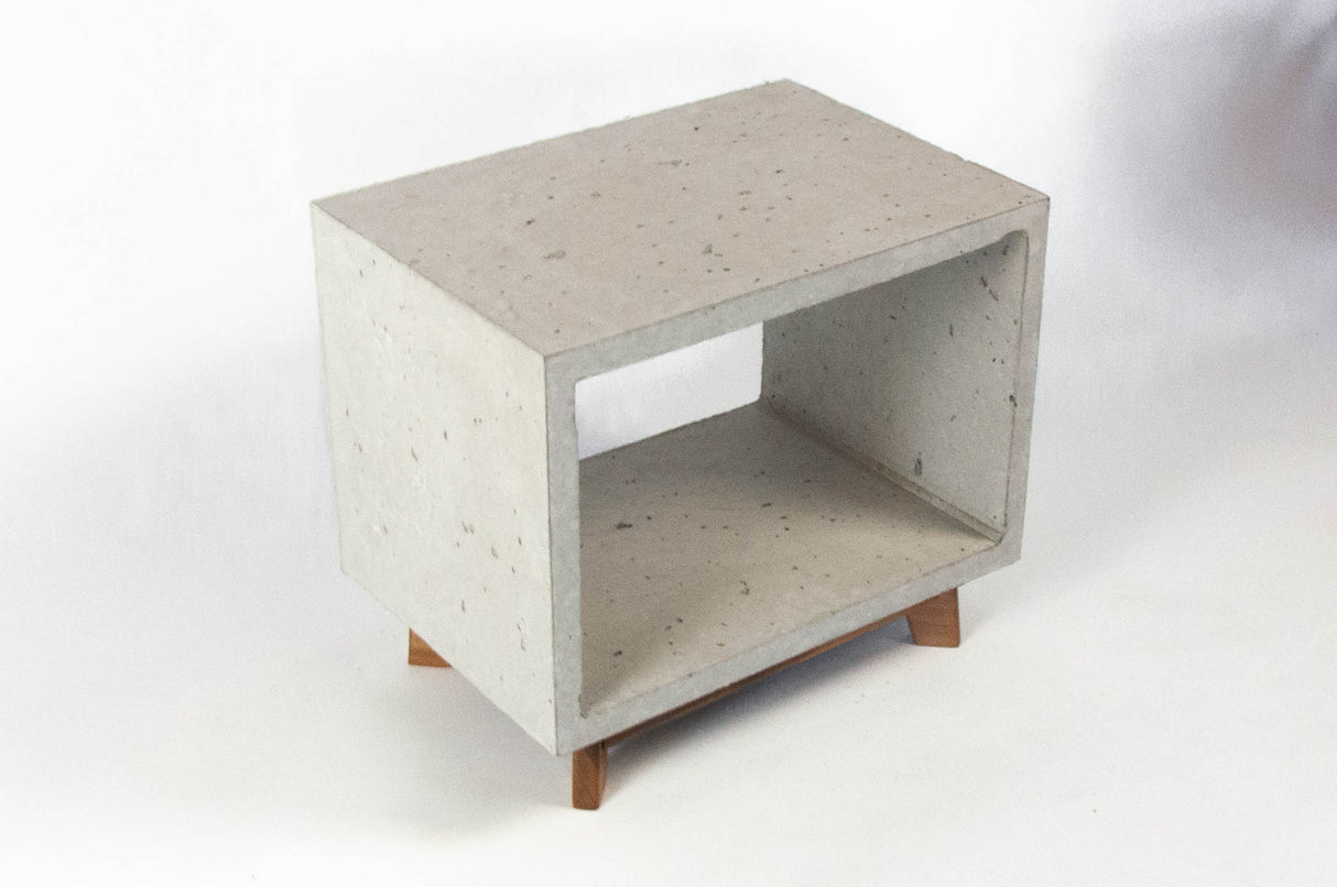 Concrete Cube & Small Wood Legs End Table