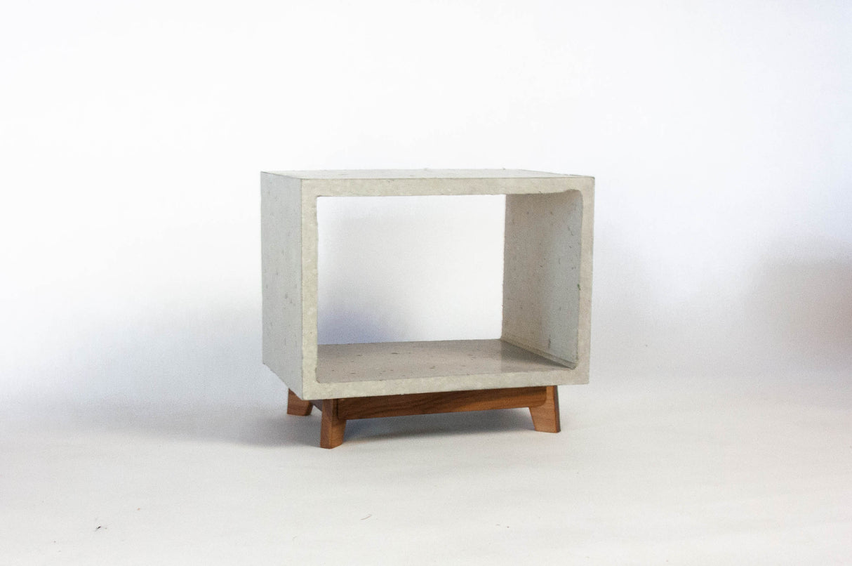 Concrete Cube & Small Wood Legs End Table